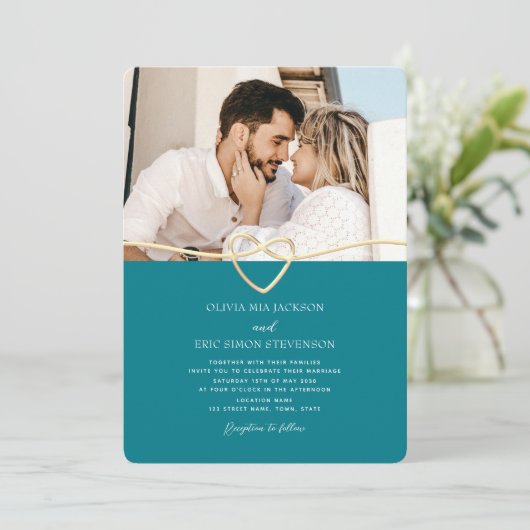 Blauwgroen huwelijksuitnodiging met QR-code Kaart (Staand voorkant)