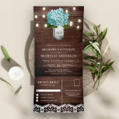 Blauwgroen Hydrangea Mason Jar String Lights Weddi Drieluik Uitnodiging