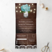 Blauwgroen Hydrangea Mason Jar String Lights Weddi Drieluik Uitnodiging (Binnen)