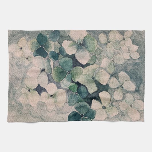 Blauwgroen Hydrangeas keukenhanddoek (Horizontaal)