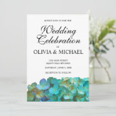 Blauwgroen hydrangeas, theeblauwe paarse bloemen kaart (Staand voorkant)