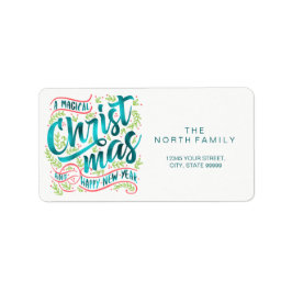 Blauwgroen ID441-serie met kersttypografie Etiket