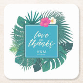 Blauwgroen ID577-Bedankt van het Tropisch huwelijk Kartonnen Onderzetters (Voorkant)