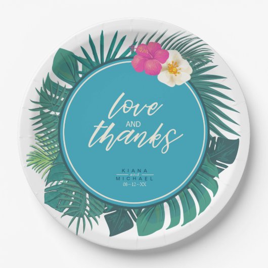 Blauwgroen ID577-Bedankt van het Tropisch huwelijk Papieren Bordje (Voorkant)