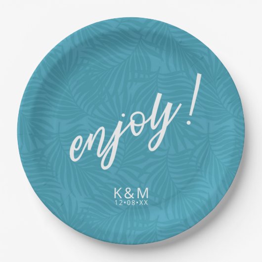 Blauwgroen ID577 Papieren Bord met Tropisch palmpa (Voorkant)