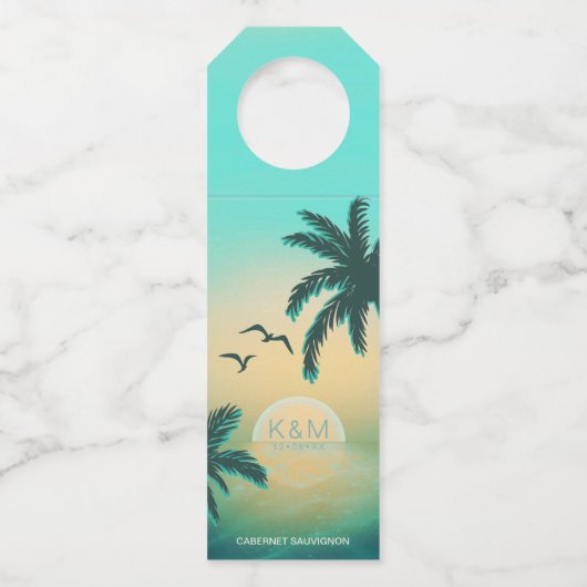 Blauwgroen ID581 van Tropical Isle Sunrise Wedding Flessenhanger (Voorkant)