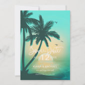 Blauwgroen ID581 van Tropical Isle Sunrise Wedding Save The Date (Voorkant)