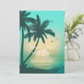 Blauwgroen ID581 van Tropical Isle Sunrise Wedding Save The Date (Staand voorkant)