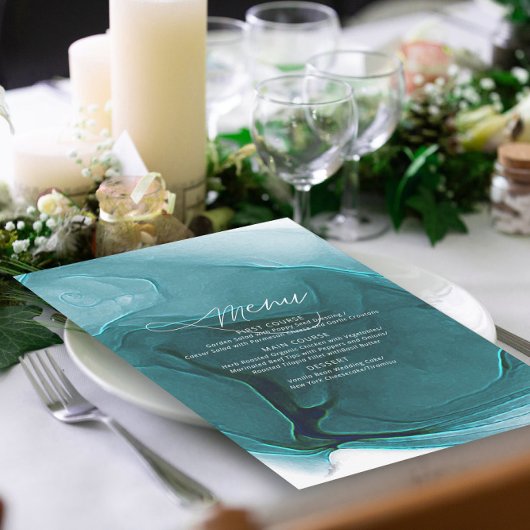 Blauwgroen ID762-menu Ink Flow Wedding