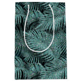 Blauwgroen ID831-patroon met mousserende palmblade Medium Cadeauzakje (Voorkant)