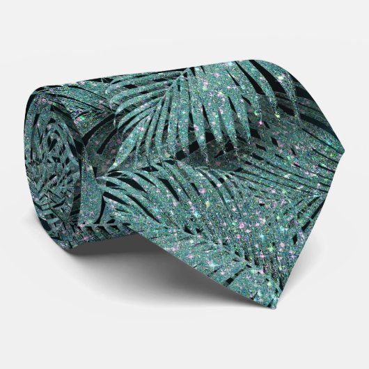 Blauwgroen ID831-patroon met mousserende palmblade Stropdas (Opgerold)