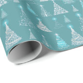 Blauwgroen ID844-patroon met mousserende kerstbome Cadeaupapier (Rol Hoek)