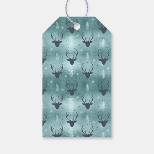 Blauwgroen ID861 van Deer Antlers & SneeuwKerstmis Cadeaulabel (Achterkant)
