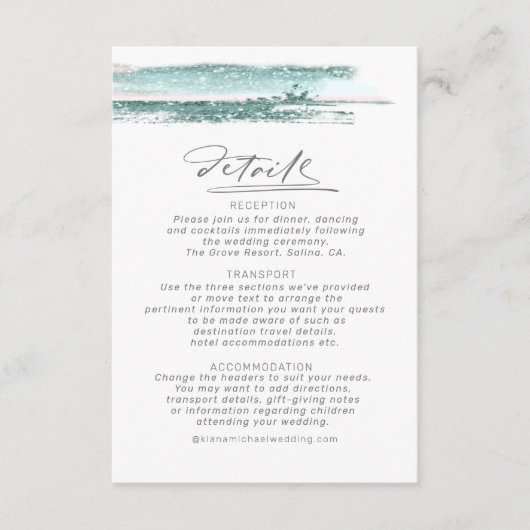 Blauwgroen ID886-gegevens over abstracte verflijne Informatiekaartje (Voorkant)