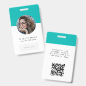 Blauwgroen ID-Kaart | Moderne bedrijfsnaam Logo QR Badge (Front & Back)