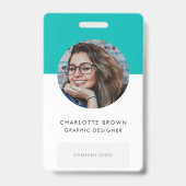 Blauwgroen ID-Kaart | Moderne bedrijfsnaam Logo QR Badge (Front)