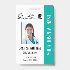 Blauwgroen ID van de Ziekenhuiswerknemer Foto-cert Badge