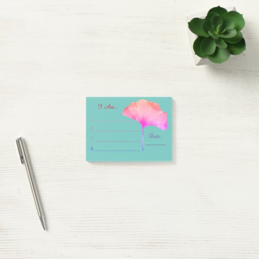 Blauwgroen Ik bevestig roze florale waterverf  Post-it® Notes (Kantoor)