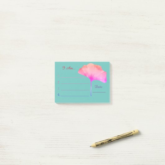 Blauwgroen Ik bevestig roze florale waterverf  Post-it® Notes (Op bureau)