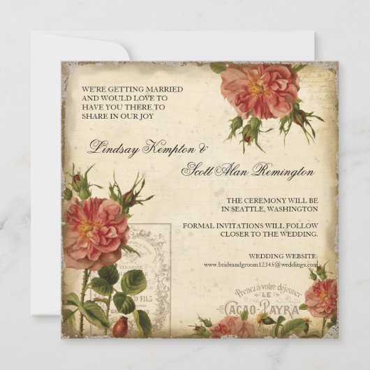 Blauwgroen in Cream  Eiffeltoren Sparen de Datum Kaart (Voorkant)