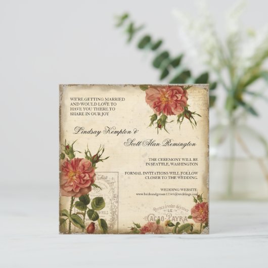 Blauwgroen in Cream  Eiffeltoren Sparen de Datum Kaart (Staand voorkant)