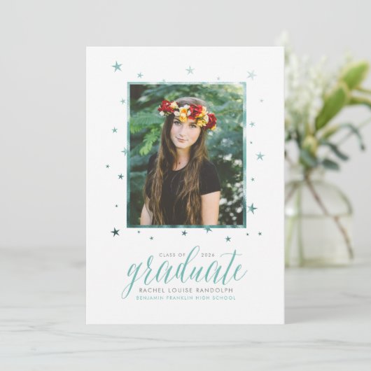 Blauwgroen in de aankondiging van het Afstuderen v (Staand voorkant)