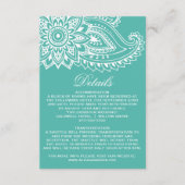Blauwgroen Indiase Paisley Wedding Details Invoege Informatiekaartje (Voorkant)