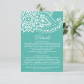 Blauwgroen Indiase Paisley Wedding Details Invoege Informatiekaartje (Staand voorkant)