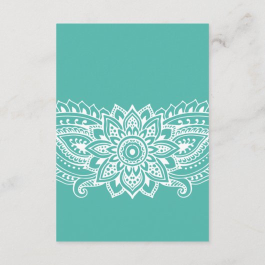Blauwgroen Indiase Paisley Wedding Details Invoege Informatiekaartje (Achterkant)