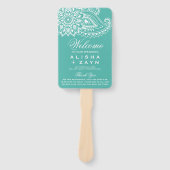 Blauwgroen Indiase Paisley Wedding Programme Handwaaier (Voorkant)