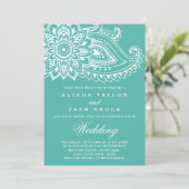 Blauwgroen Indische Paisley Wedding Kaart (Staand voorkant)