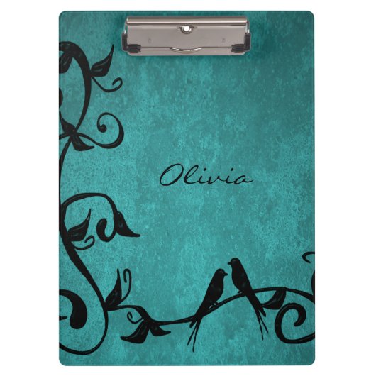 Blauwgroen individueel klembord Lovevogels (Voorkant)