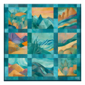 Blauwgroen ingelijst Abstract woestijnkunstrooster Perfect Poster (Voorkant)