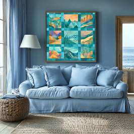 Blauwgroen ingelijst Abstract woestijnkunstrooster Perfect Poster