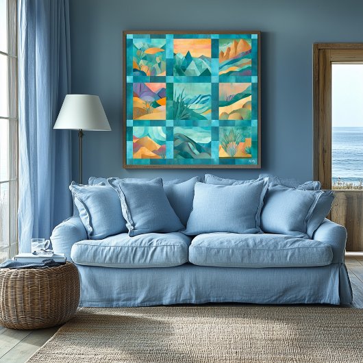 Blauwgroen ingelijst Abstract woestijnkunstrooster Perfect Poster