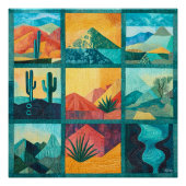 Blauwgroen ingelijst Desert Art Grid - Kleurrijke Perfect Poster (Voorkant)