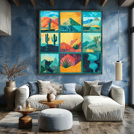 Blauwgroen ingelijst Desert Art Grid - Kleurrijke  Perfect Poster