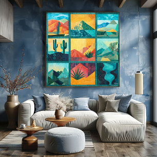Blauwgroen ingelijst Desert Art Grid - Kleurrijke Perfect Poster