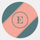 Blauwgroen Initiaal met dubbelcirkelrechthoek Ronde Sticker (Voorkant)