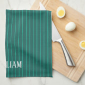 Blauwgroen instripes theedoek (Quarter Fold)