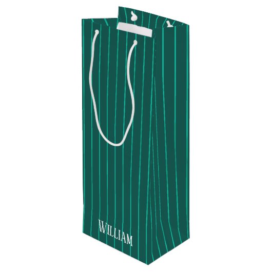 Blauwgroen instripes wijn cadeautas (Achterkant Gekanteld)