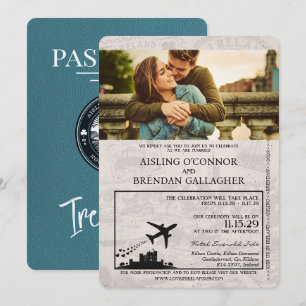 Blauwgroen Ireland Passport Wedding Invitation Kaart