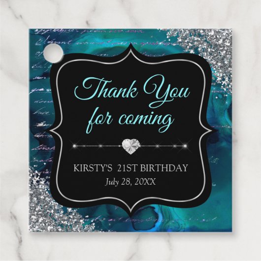 Blauwgroen Iridescent Mermaid Letters Birthday Par Bedankjes Labels (Voorkant)