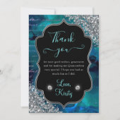 Blauwgroen Iridescent Mermaid Letters Quinceanera Bedankkaart (Voorkant)