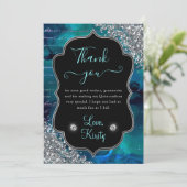 Blauwgroen Iridescent Mermaid Letters Quinceanera Bedankkaart (Staand voorkant)