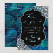 Blauwgroen Iridescent Mermaid Letters Quinceanera Bedankkaart (Voorkant / Achterkant)