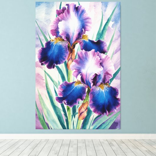 *~* Blauwgroen Iris Bloem Artsy Iris Schilderen AP Canvas Afdruk (Insitu (Houten vloer))