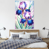 *~* Blauwgroen Iris Bloem Artsy Iris Schilderen AP Canvas Afdruk (Insitu (Slaapkamer))