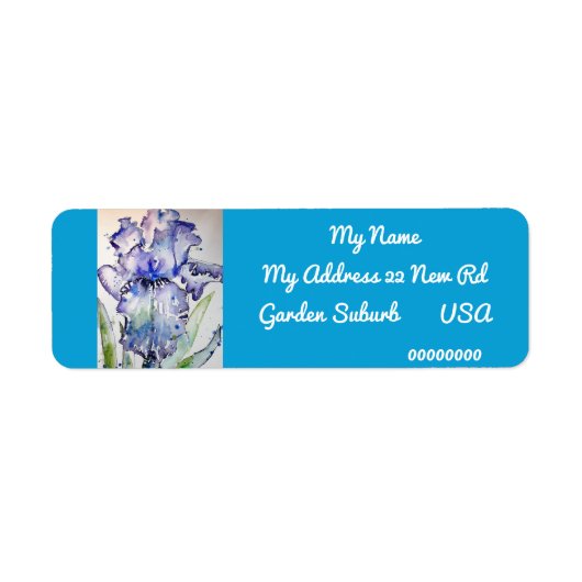 Blauwgroen Iris Waterverf Return Address Labels (Voorkant)