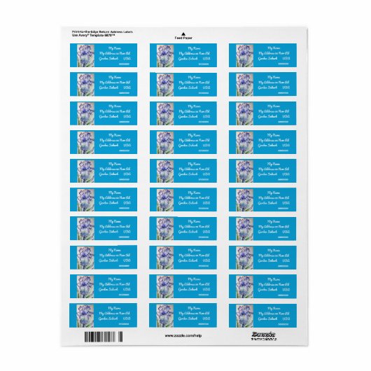 Blauwgroen Iris Waterverf Return Address Labels (Full Sheet)